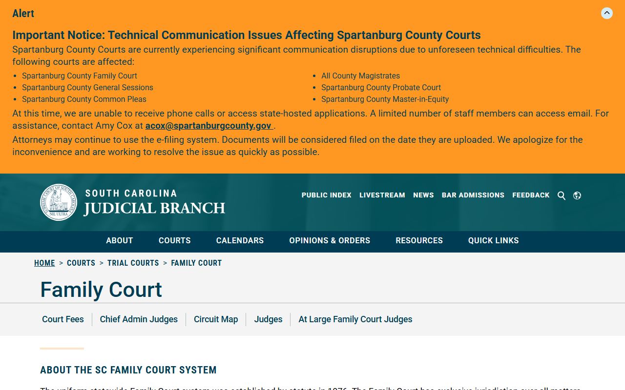 Spartanburg County Clerk of Court Family Court records jurisdiction