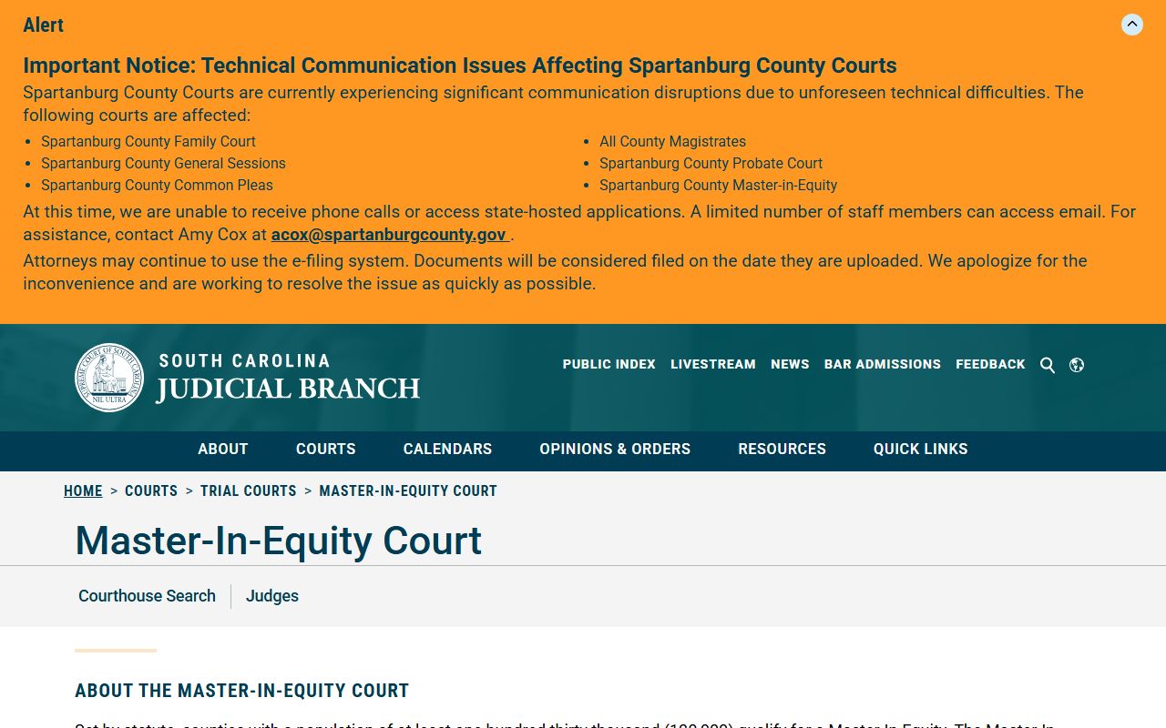 Spartanburg County Clerk of Court Master in Equity records distinction