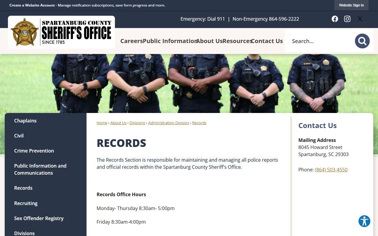 Spartanburg County arrest records and court charges sheriff records section