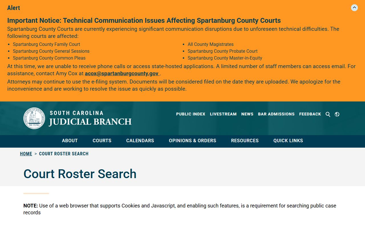 Spartanburg County court dockets state court roster search