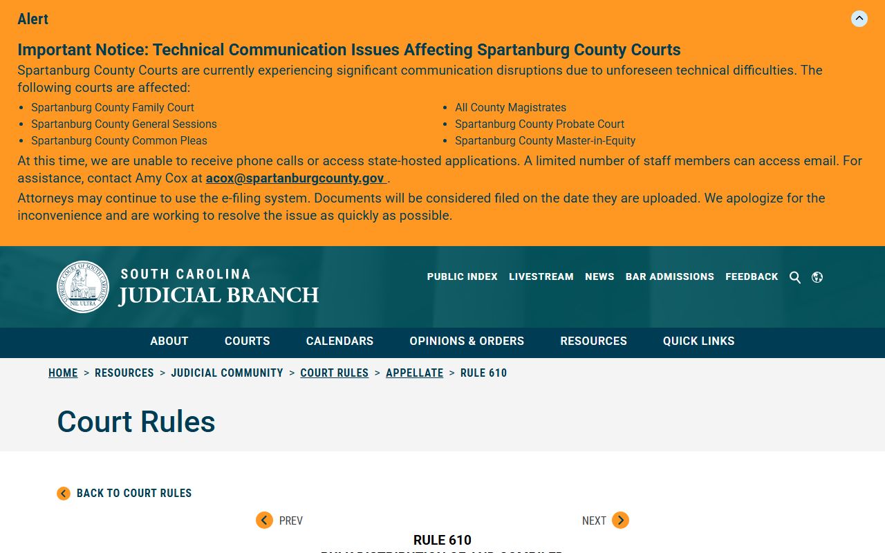 Spartanburg County court records Rule 610 public access limits