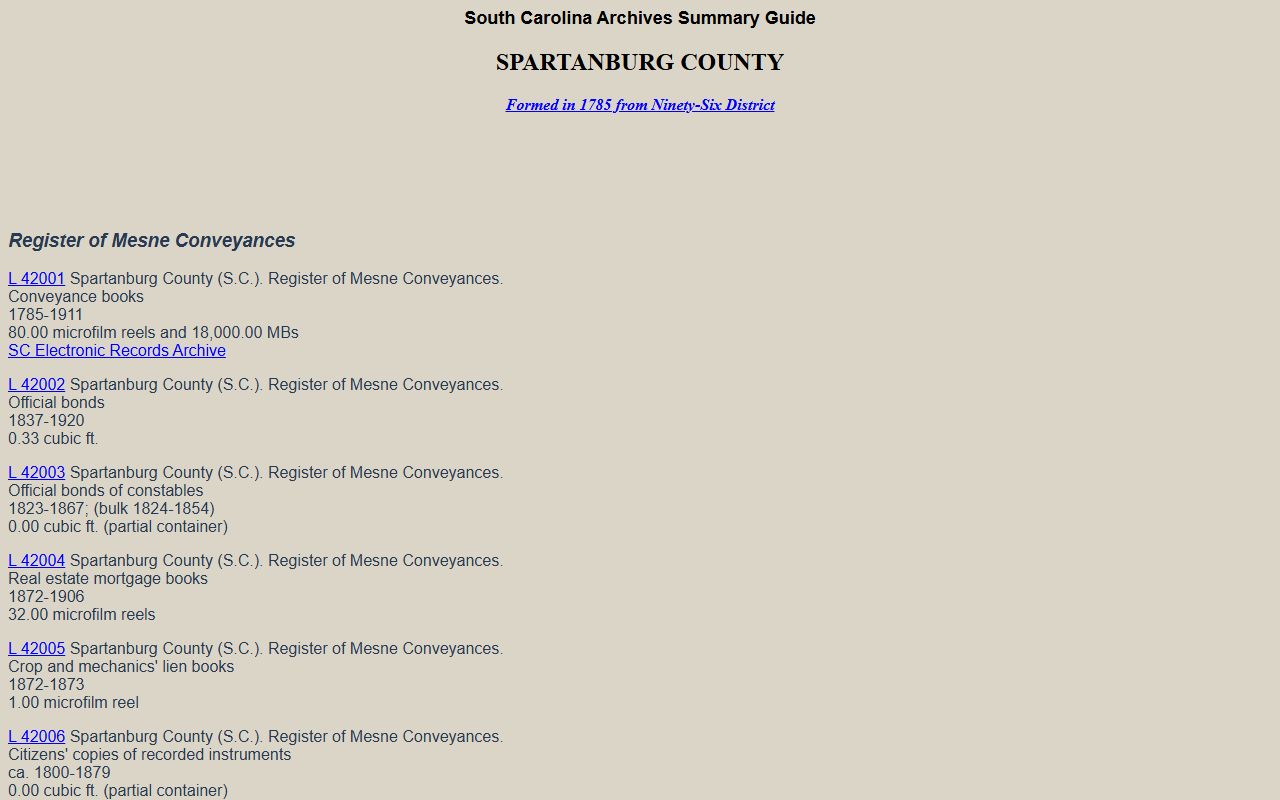 Spartanburg County court records South Carolina Archives historical index
