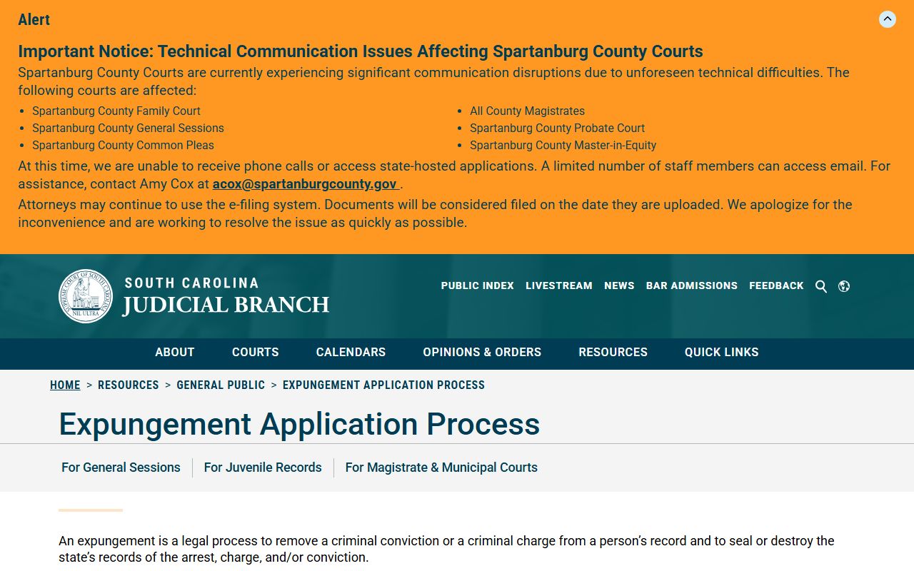 Spartanburg County criminal court records expungement overview