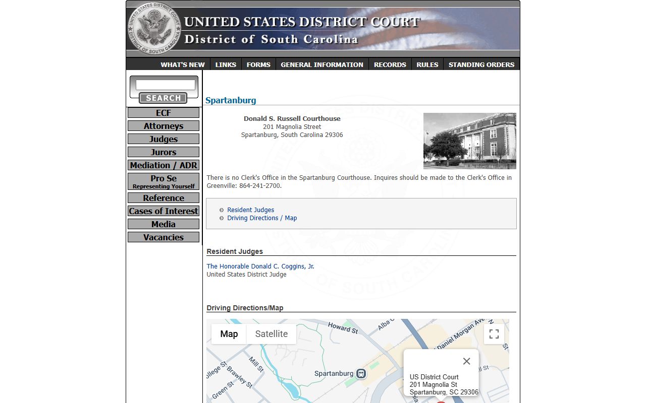 Spartanburg County Circuit Court records Donald S Russell federal courthouse separation
