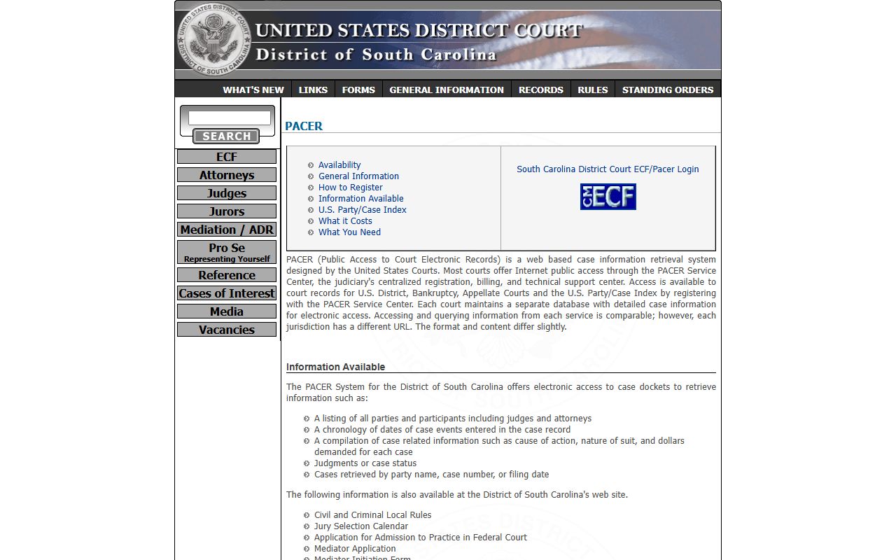 Spartanburg County Circuit Court records PACER federal records separation