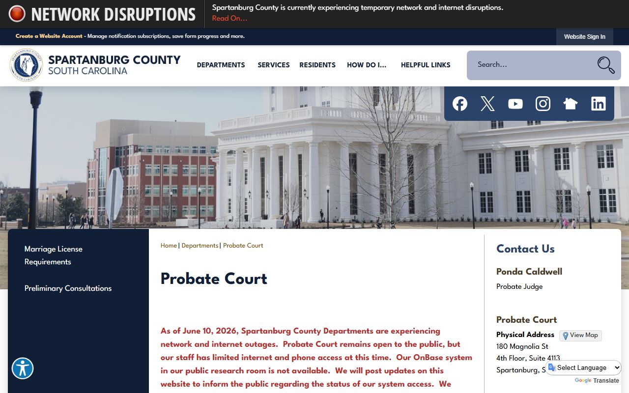 Spartanburg County probate court records page