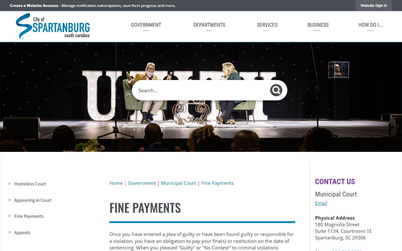 Spartanburg County traffic court records City of Spartanburg fine payments