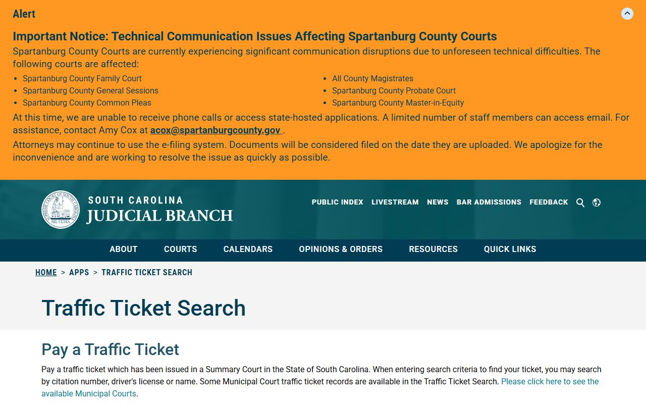 Spartanburg County traffic court records official traffic ticket search