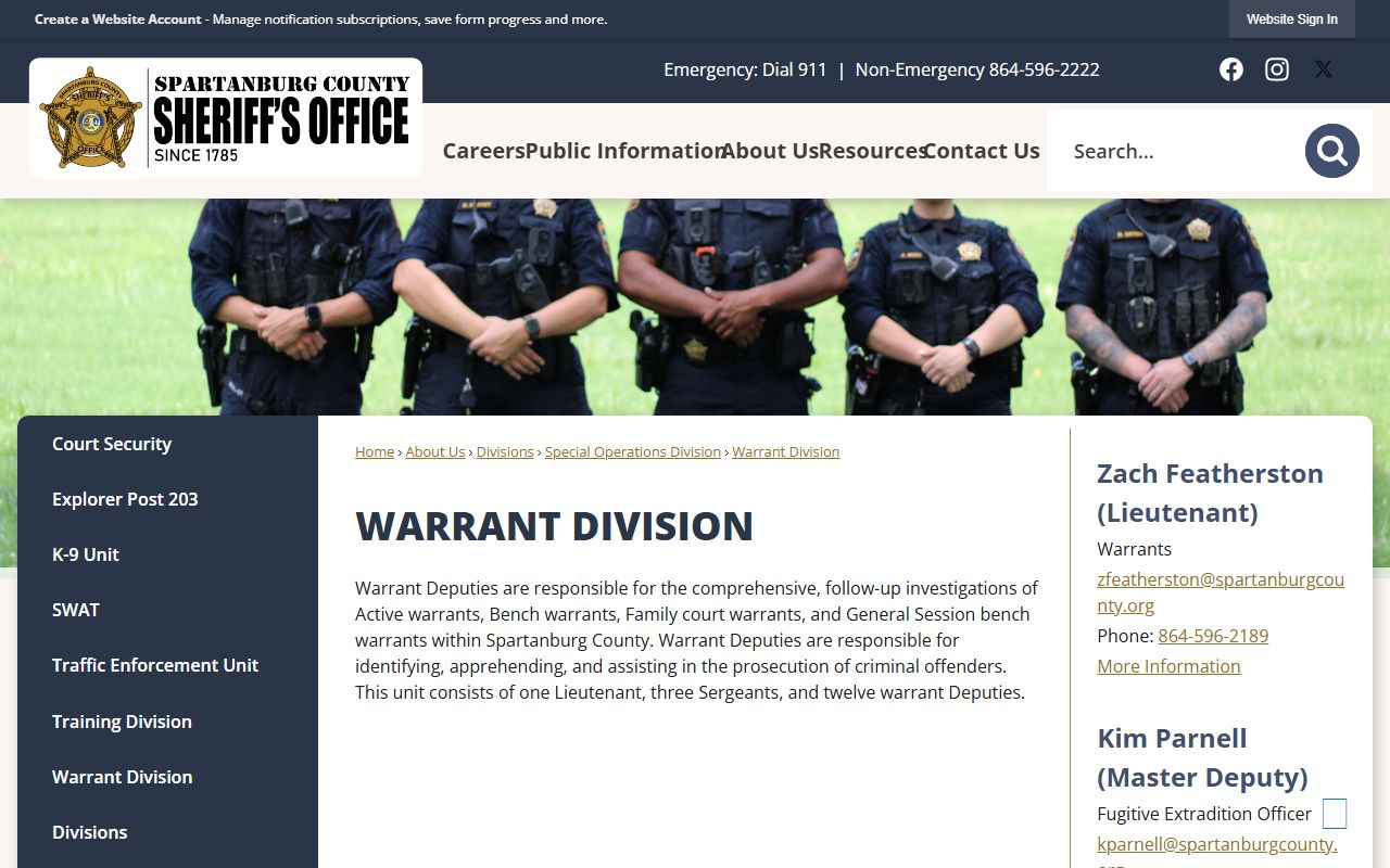 Spartanburg County warrant records Warrant Division page